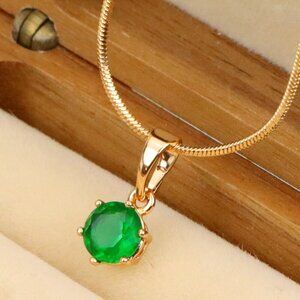 "Elegant Green Solitaire Pendant in Gold Plated Brass, XPPT1209